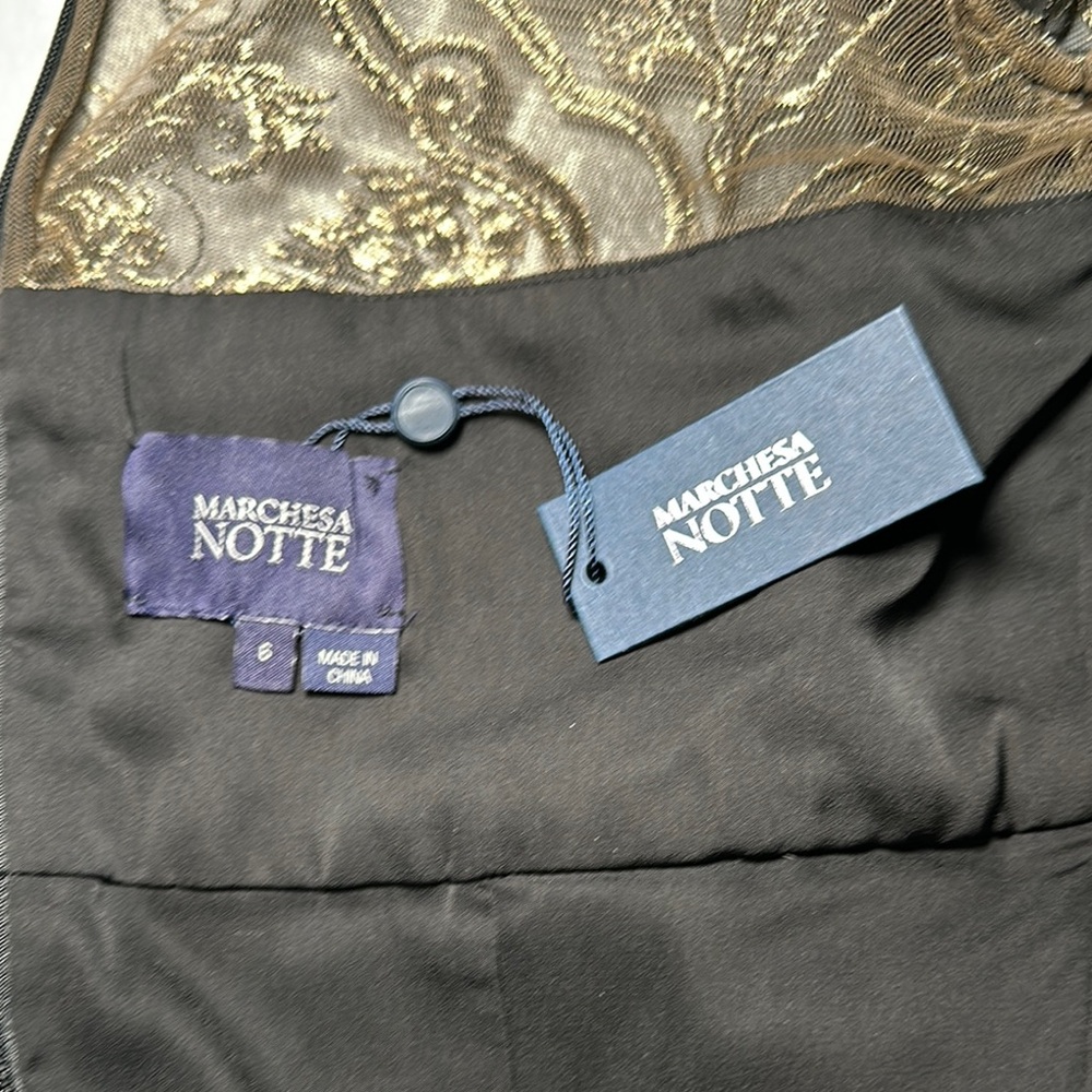 NWT Marchesa Notte Silk Black & Gold Dress Size 6